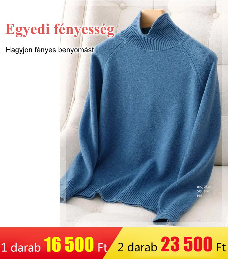Magas gallérú egyszínű női gyapjú kötött pulóver